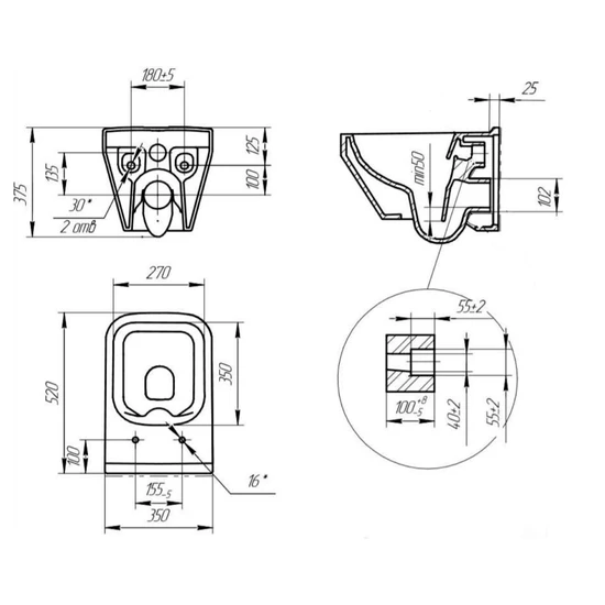 Комплект CREA SQUARE CO DPL EO slim + LINK PRO + CORNER пластик хром глянцевый LP