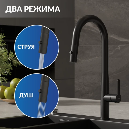 Смеситель для кухни OLIVA с выдвижным изливом черный