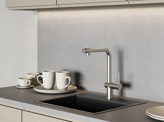 Смеситель для кухни FLAVIS с выдвижным изливом два режима сатин