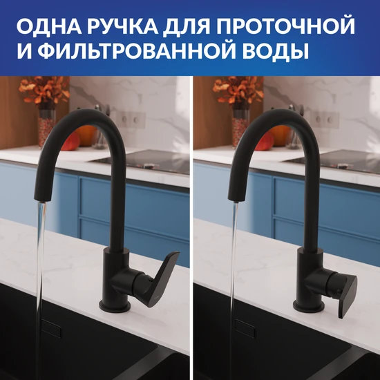 Смеситель для кухни MODUO однорычажный с подключением фильтра черный