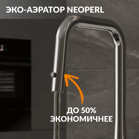 Смеситель для кухни OLIVA с п-образным выдвижным изливом шланг хром