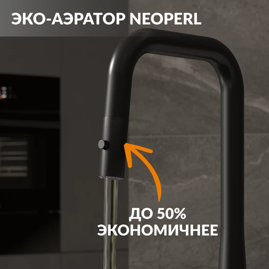 Смеситель для кухни OLIVA с п-образным выдвижным изливом шланг черный