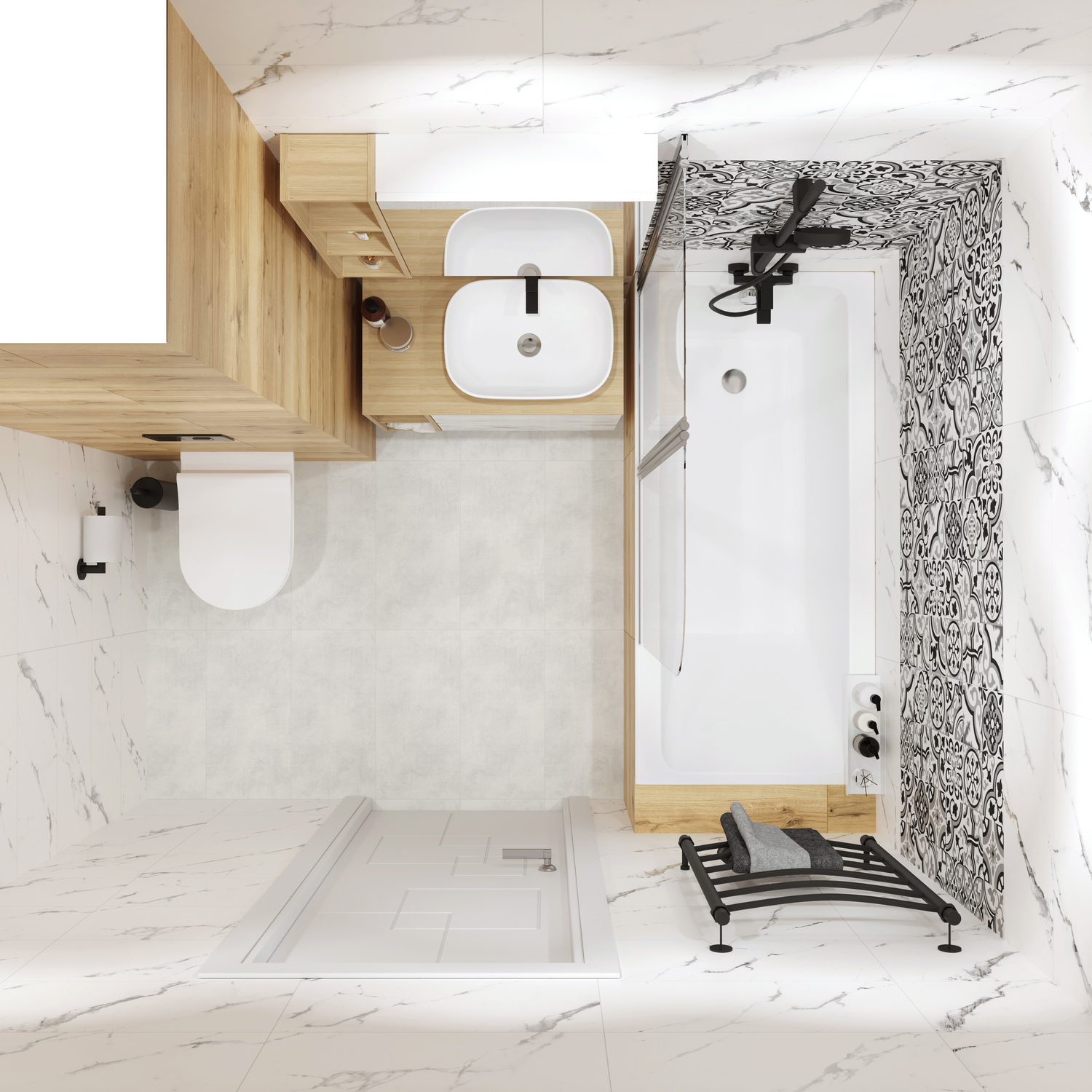 Дизайн ванной комнаты 2023: модная плитка для маленькой ванной - 50 фото